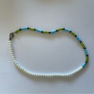 Blue, green, and white necklace